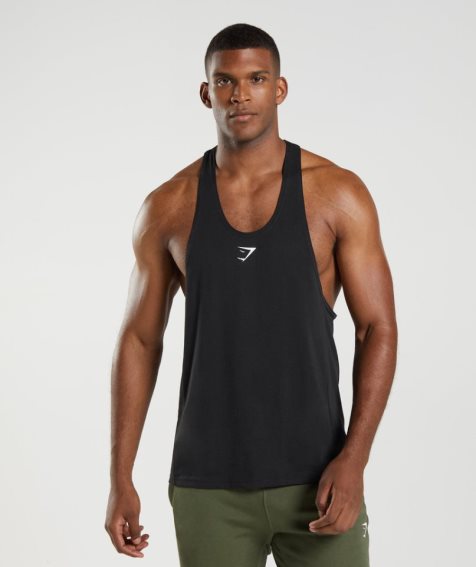 Men's Gymshark React Stringer Tanks Black | CA 568130